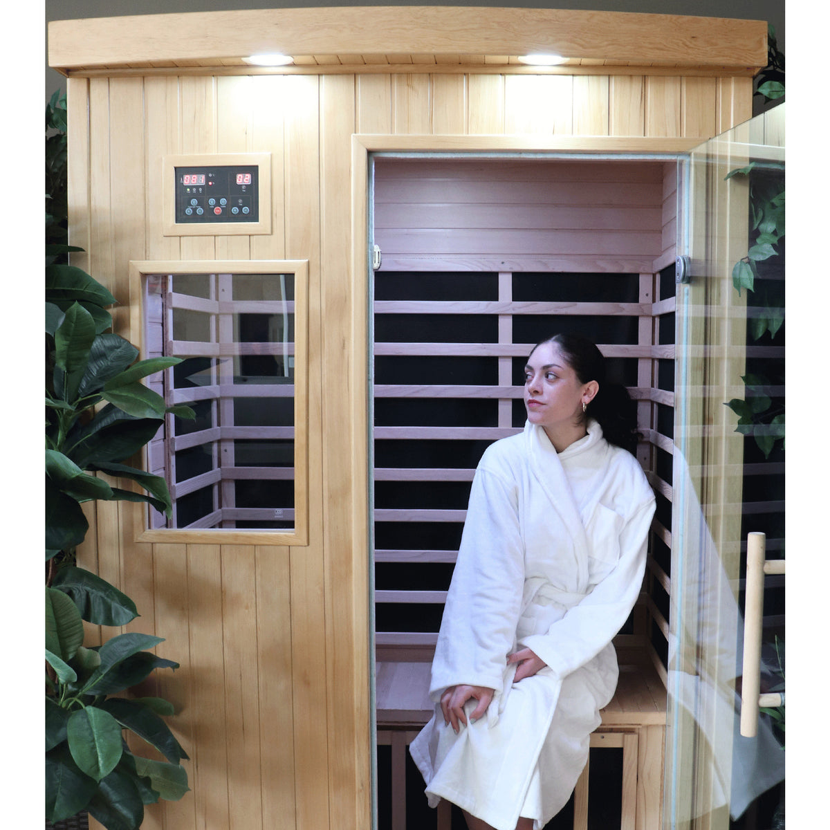 2-person Sweat Therapy Tremblant sauna - Seated use with the door open