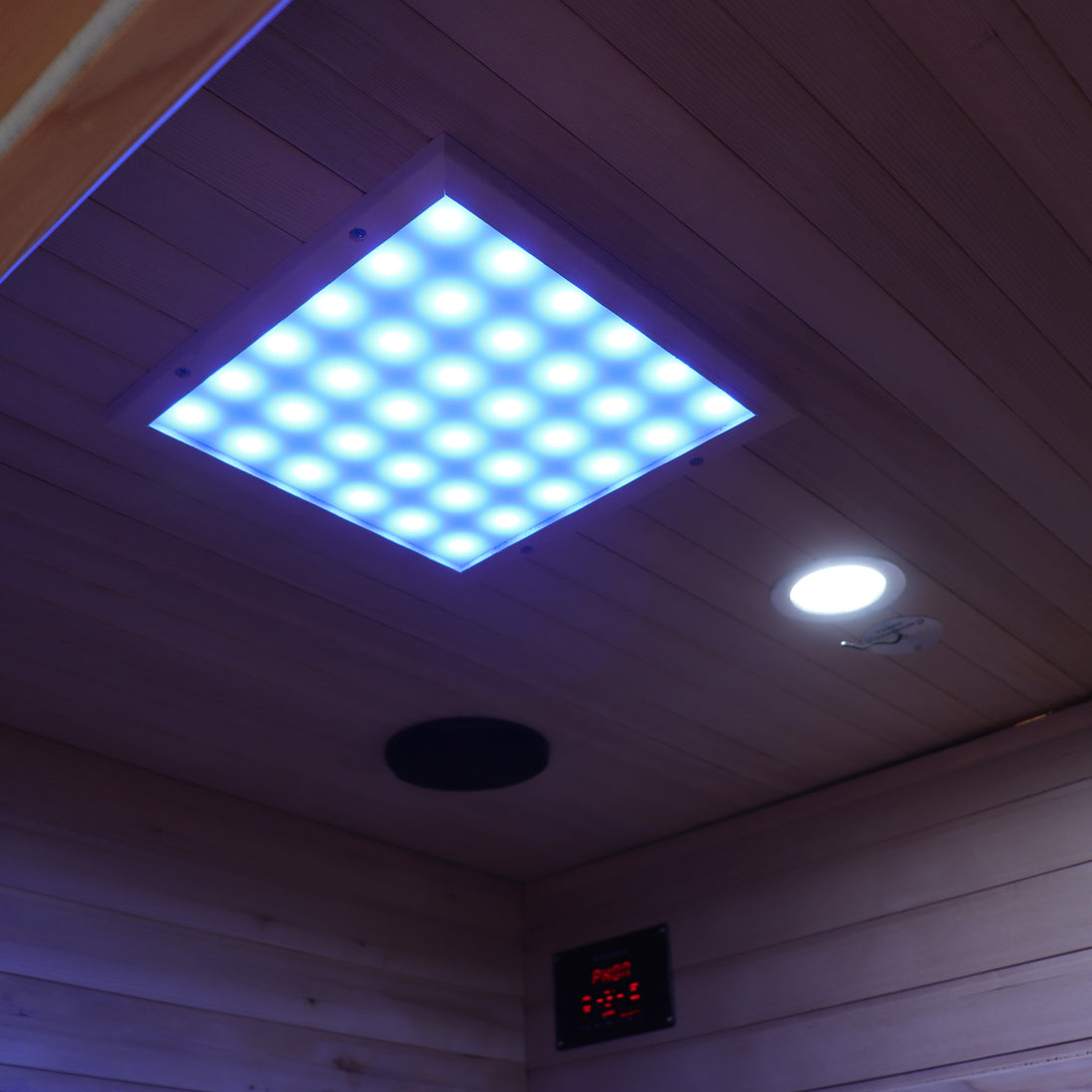 2-person Sweat Therapy Tremblant sauna - Ceiling lighting and speaker detail